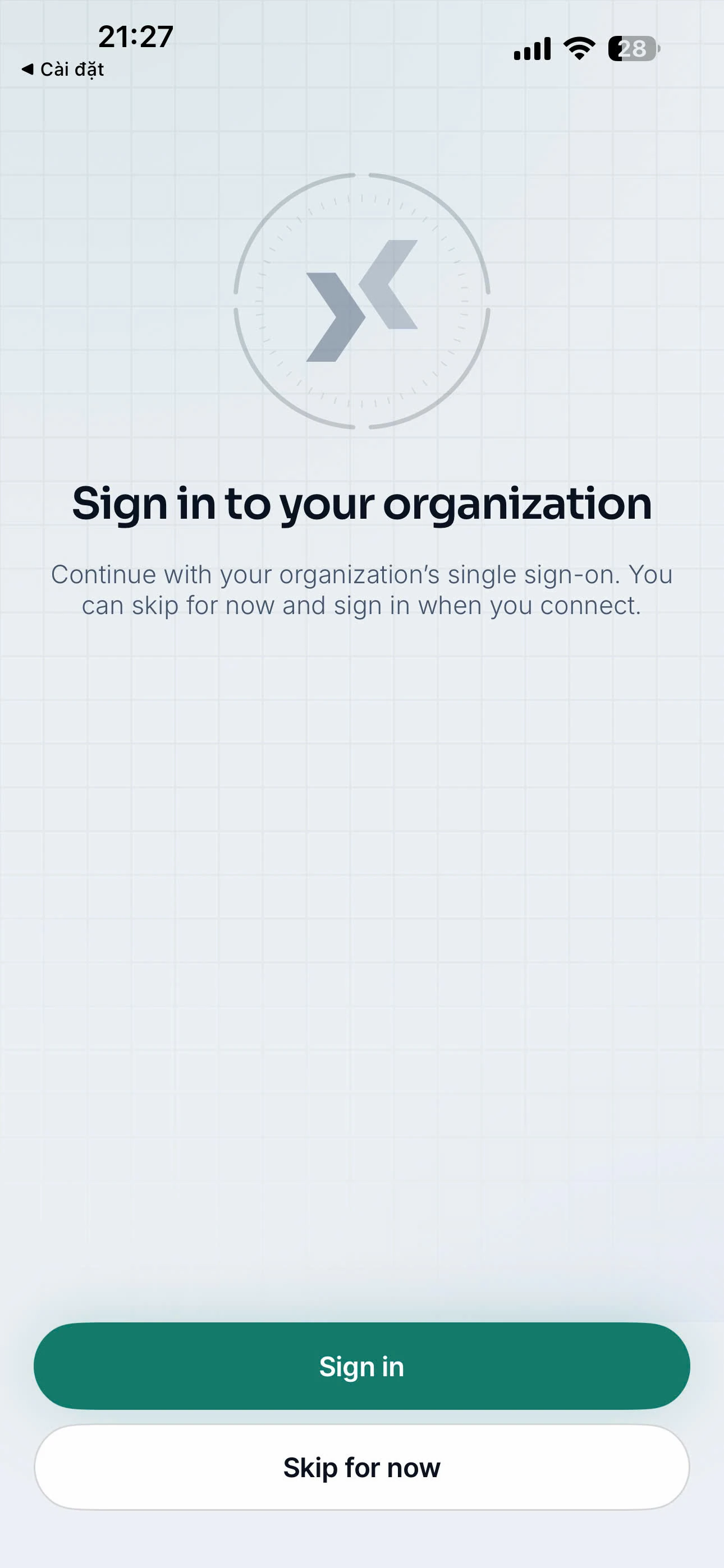 A screen offering Sign in and Skip for now.